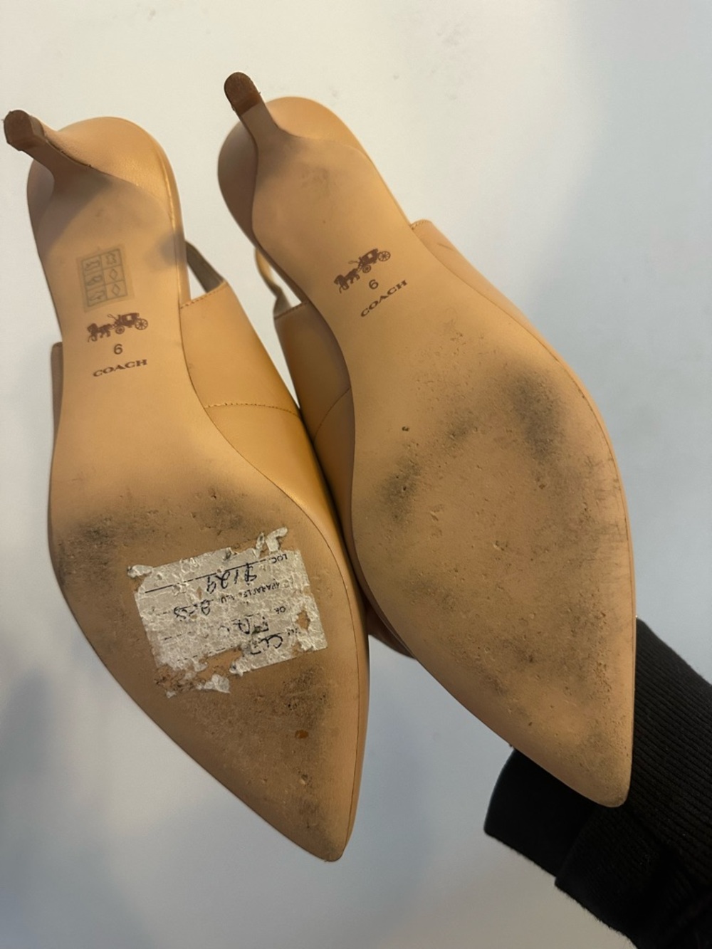 Coach Nude Beige Leather Pointed Slingback Heels - Picture 4 of 6